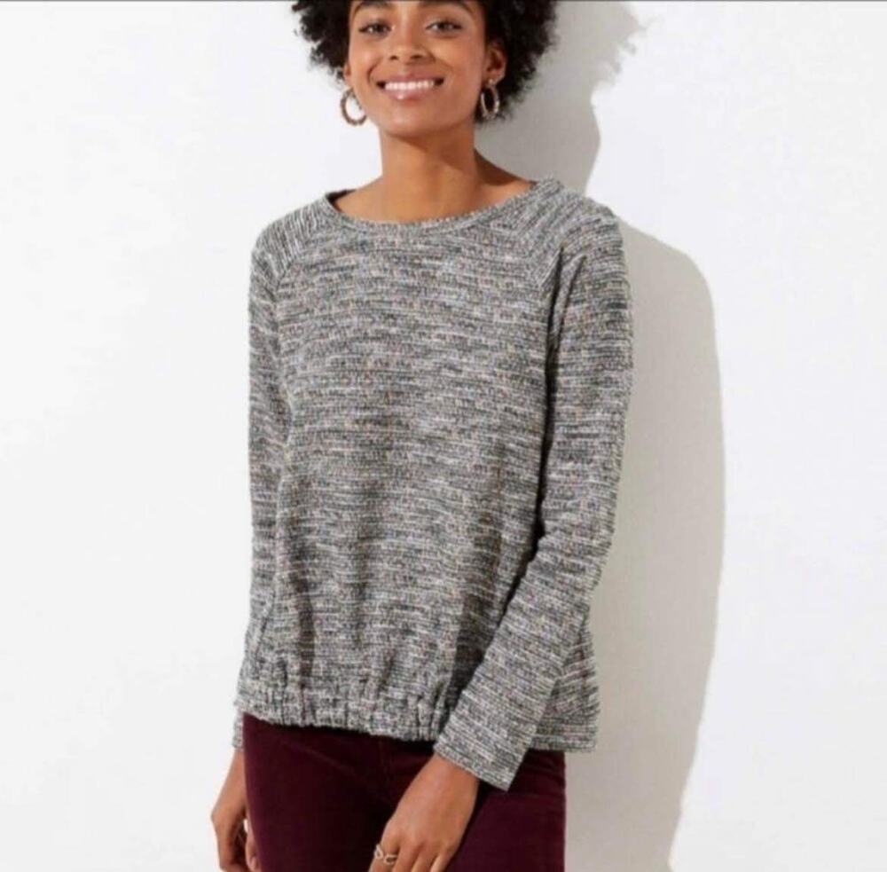 LOFT Boucle Multicolor Green Crewneck Long Sleeve Pullover Sweater Size Small